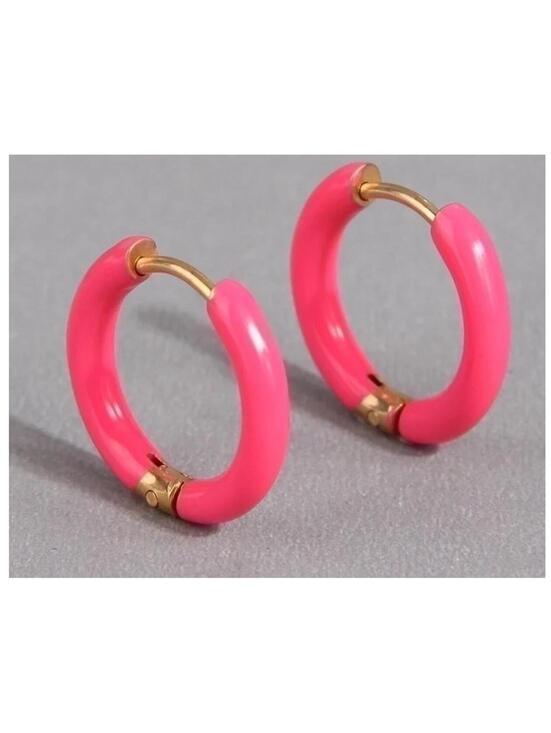 Jewelry - Pink hinged enamel hoop - Earrings - Gold - 2cm
